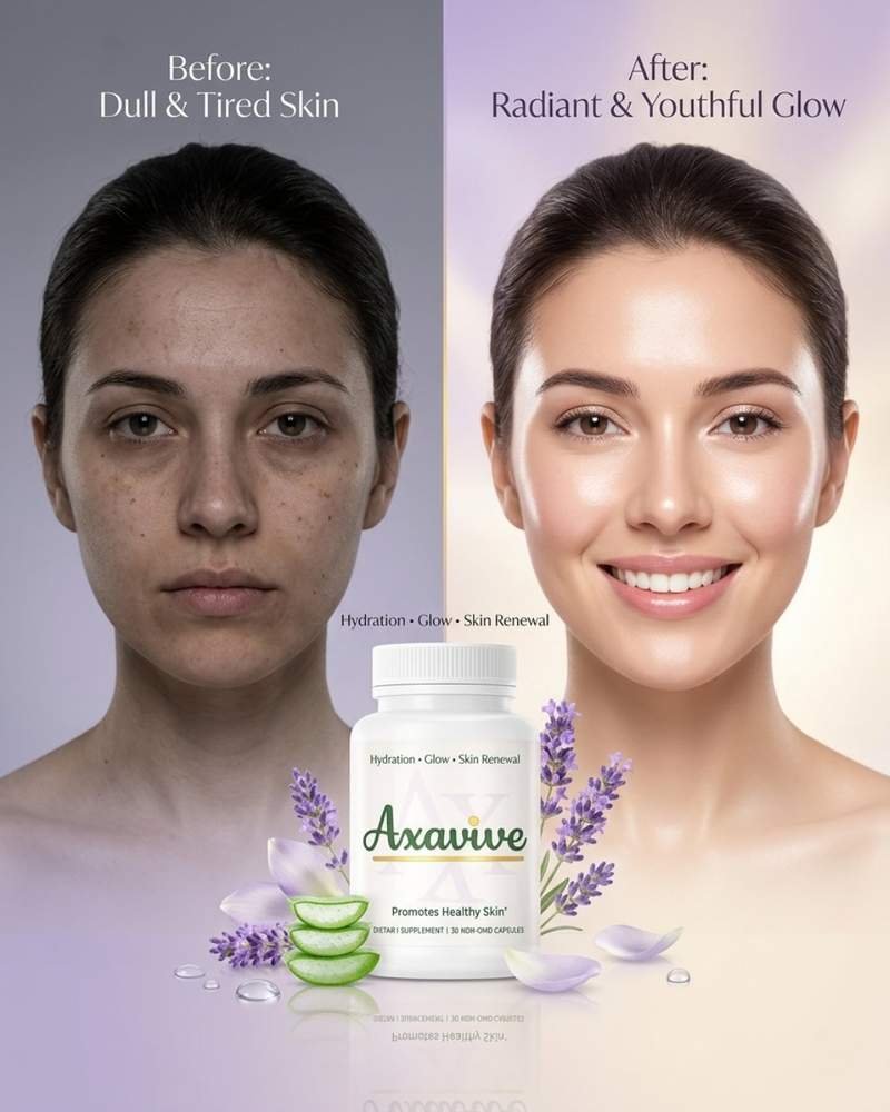 Axavive skin glow comparison visual for smoother and brighter-looking skin support