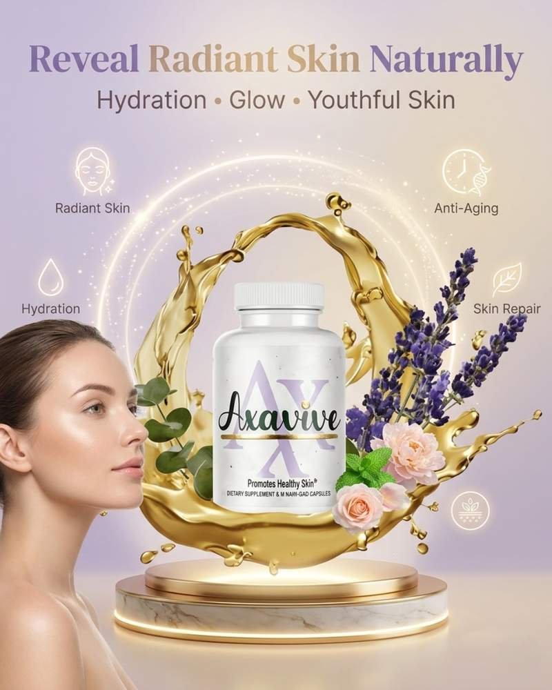 Axavive skin support supplement bottle for collagen, hydration, and glow support